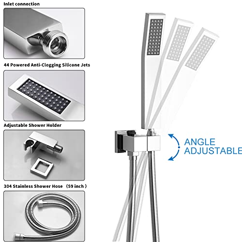 Full Body Shower System with 4PCS Body Jets Thermostatic 12 Inch Wall Mounted Shower Faucet Set Fixtures Complete with Valve Kit, Can Use All Function At Once Chrome - color: Chrome