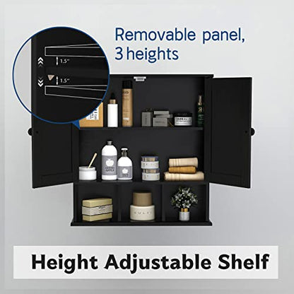 TaoHFE Black Medicine Cabinet Bathroom Over the Toilet Storage Cabinet | Wall Medicine Cabinet Organizer with 2 Door Adjustable Shelves, Wooden Modern Bathroom Shelves Wall Mounted Laundry Room - color: Black