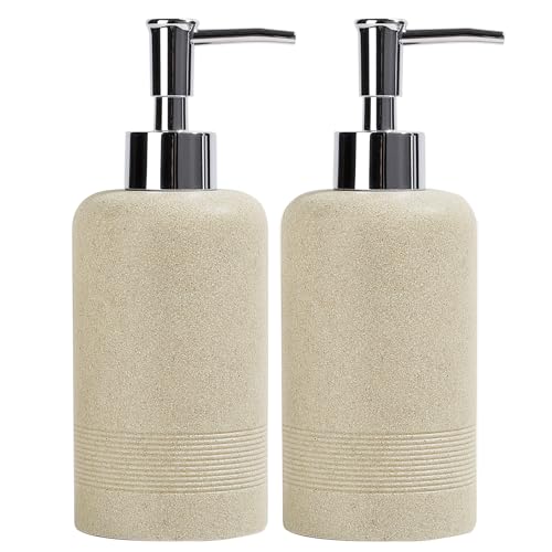 2pcs/Set Hand Soap Dispenser Sets - 10.8oz Refillable Resin Liquid Soap Dispensers with Rust-Proof Pump for Bathroom Countertop or Kitchen, Beige - color: Beige