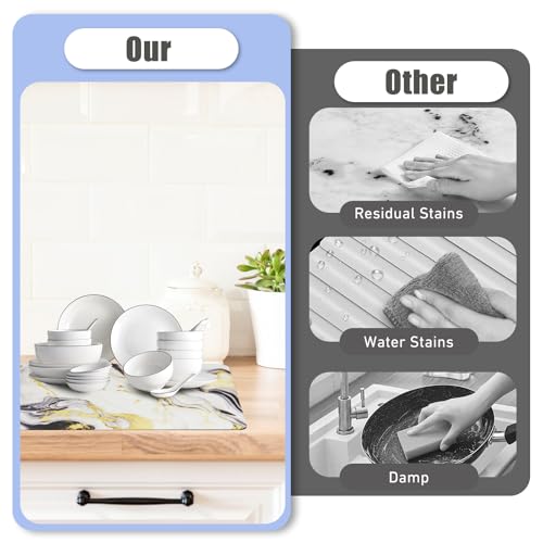 Sofort Dish Drying Mat, Super Absorbent Dish Drying Pad | Non-slip backing, Gold Black Marble, For Kitchen Counter, Coffee Maker, Dish Rack, 16 x 24 Inches
