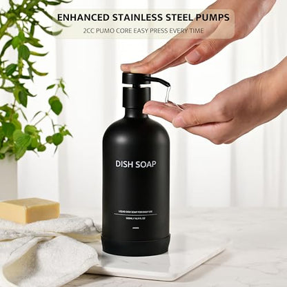 Glass Soap Dispenser Bathroom Set by Janxin, Foaming Kitchen soap Dispenser with Ceramic Tray for Dish Soap, Liquid Soap Dispenser for Hand Soap, Lotion, Body Wash (Black) - color: Black D