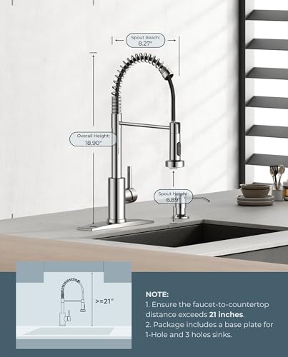 FORIOUS Kitchen Sink Faucet, Pull Down Sprayer, Classic High Arc, Chrome | Lead-Free Stainless Steel, Single Handle Commercial Spring Kitchen Faucets for Laundry Utility Room, Outdoor Farmhouse Camper - color: Chrome