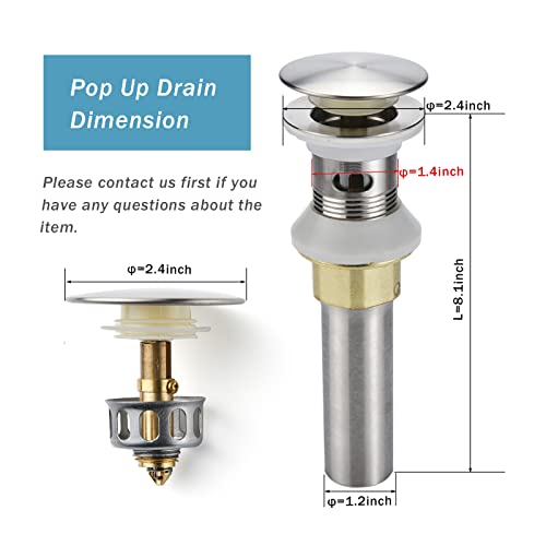 Rockgoya Bathroom Sink Drain,5 Pack Drain Stopper Bathroom Sink with Overflow,Pop Up Drain Assembly with Detachable Strainer Basket,Built-in Anti-Clogging Strainer,Stainless Steel Brushed Nickel - color: Brushed Nickel-5 Pack, style: With Overflow