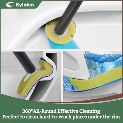 Eyliden Toilet Brush and Plunger Set, Disposable Wand Kit with 10 Refills | Pre-Soaked Concentrated Cleaner Sponge, Touch-Free, 2-in-1 Compact Holder, Powerful Suction Cup, Bathroom Cleaning System - color: Black