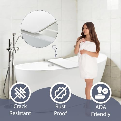 Bathtub Seat for Seniors & Adults - Folding Wall Mount Bench / ADA Bathroom Safety Assist / 304 Stainless Steel / HDP High-Density Polymer / 32" x 15"