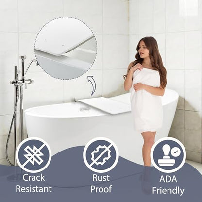 Bathtub Seat for Seniors & Adults - Folding Wall Mount Bench / ADA Bathroom Safety Assist / 304 Stainless Steel / HDP High-Density Polymer / 32" x 15"