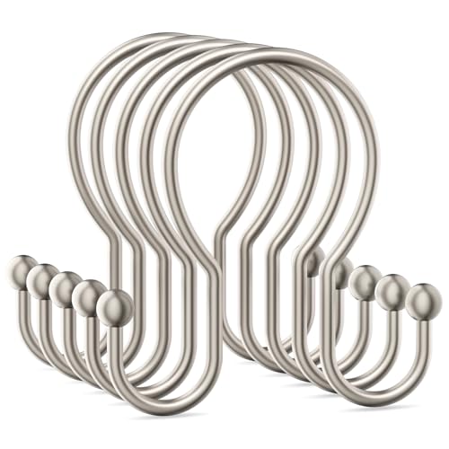 OEH Shower Curtain Hooks, 12 Pcs Minimalist Shower Curtain Rings, Metal Shower Curtain Hangers, Double Hook Shower Curtain Hooks Rust Proof, Smooth Sturdy Shower Hooks for Shower Curtain, Matte Nickel - color: Matte Nickel, size: Minimalist Double Hooks