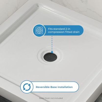OVE Decors 36x36" Shower Base Center Drain, White - size: 36 x 36, style: Center Drain