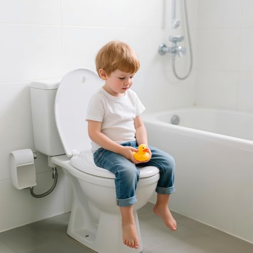 Round Toilet Seat with Built-In Toddler Seat 16.5" - Soft Close for Child & Adult, Potty Training Seat, Durable PP Toilet Seat, Easy Installation & Removal, Fits Most Toilet Bowls - size: Round Standard 16.5"
