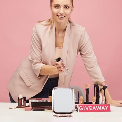 Amosfun Double Sided Makeup Mirror with Magnifying Side, Tabletop Folding Vanity Mirror for Bathroom Countertop and Vanities, Space-Saving Plastic Design in Stylish Golden Finish