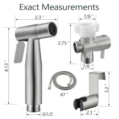 TRIPHIL Handheld Bidet Sprayer for Toilet, Adjustable Water Pressure Jet Bidet Attachment with Leak-Proof 304 Stainless Steel T-valve for Bathroom Cleaning, Cloth Diaper/Feminine Wash, Brushed Nickel - color: Brushed Nickel