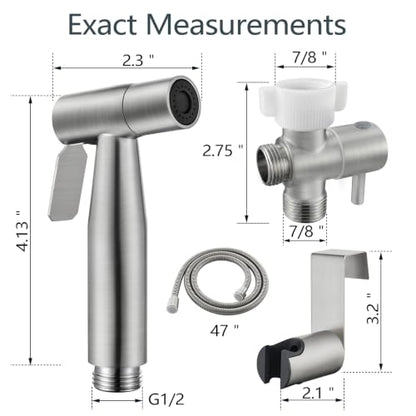 TRIPHIL Handheld Bidet Sprayer for Toilet, Adjustable Water Pressure Jet Bidet Attachment with Leak-Proof 304 Stainless Steel T-valve for Bathroom Cleaning, Cloth Diaper/Feminine Wash, Brushed Nickel - color: Brushed Nickel
