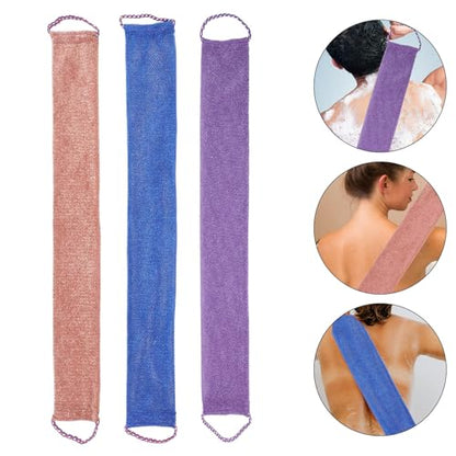 3pcs Nylon Body Exfoliating Scrub Shower Cloth Set for Men and Women, Foldable Back Scrubber for Body Cleansing and Smooth Skin, for Bathroom Use