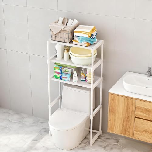 3-Tier Over the Toilet Storage, Metal Bathroom Shelve, Over Toilet Bathroom Organizer, Space Saver Bathrooms Shelve for Restroom Laundry Balcony, White - color: White