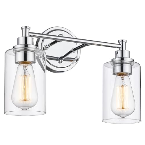 FEMILA Modern Bathroom Light Fixtures, 2-Light Bathroom Vanity Lights Over Mirror with Clear Glass Shade, Chrome Finish, 4FYC56B-2W CH - color: Chrome, size: 14.3"