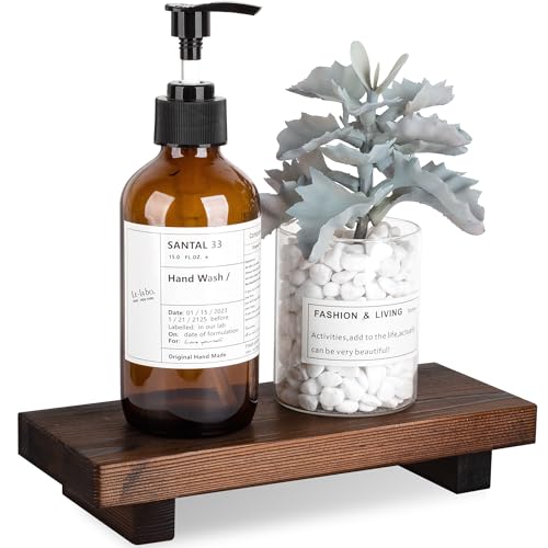 Bathroom Counter Organizer Wood Pedestal Stand Farmhouse Decorative Tray Soap Holder for Kitchen Decor, Small, Dark Brown - color: Dark Brown, size: 8.7" x 3.6" x 1.6"