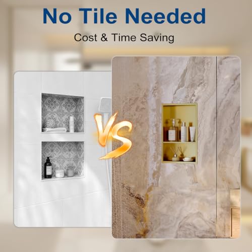 Qeke 12" x 18" Stainless Steel Shower Niche w/Double Shelves, Brushed Golden - color: Brushed Golden, size: 12X18"