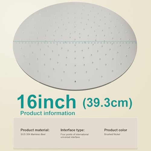All Metal Rain Shower Head - Heavy Duty Stainless Steel, Easy Install, High Water Flow, Ultra-Thin Modern Design for Bathroom (Brushed Nickel, 16) - color: Brushed Nickel, size: 16