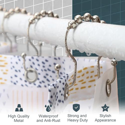 Shower Curtain Hooks, OEH Shower Curtain Rings, Metal Shower Curtain Rings Rust Proof, Smooth Gliding Metal Shower Curtain Hooks Rust Proof, Double Double Shower Rings for Curtain, 12 Pcs, Nickel - color: Nickel, size: Classic Double Hooks