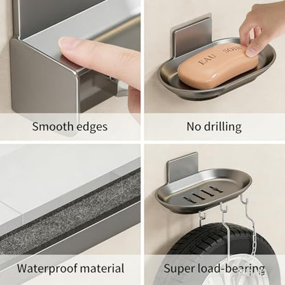 No Drilling Soap Dish for Shower, Self Draining Soap Bar Holder with Removable Drip Tray, Wall Mounted Rustproof Soap Saver for Bathroom, Kitchen, Toilet