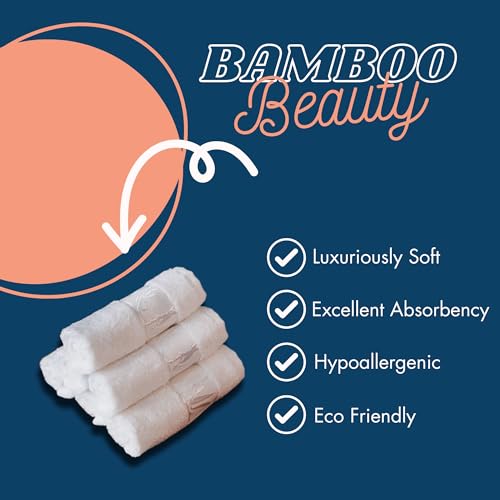 Set of 6 Luxury Wash Cloths for Your Face Viscose Bamboo & Turkish Cotton, White Wascloths | 70% Viscose from Bamboo, 30% Turkish Cotton, Ultra Soft, Highly Absorbent, Odor-Resistant, Hanging Loop
