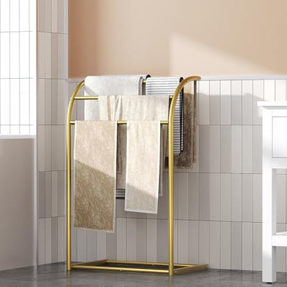 Free Standing Towel Rack, 4-Tier Blanket Rack for Bathroom, Pool Towel Stand Display and Drying Rack, Modern Towel Blanket Storage Organizer, Gold CJ07GD - color: Gold