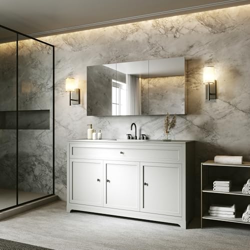 48 x 24 in Medicine Cabinet with Mirror and Side Panels, Silver | Surface or Recessed Medicine Cabinet Mirror with Storage, Adjustable Shelves, Aluminum Alloy Frame, Assembly Required - size: 48''x24''