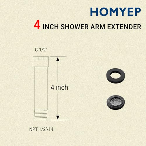 Black Shower Arm 4-Inch Straight Extension Arm for Rainfall Shower Head Stainless Steel, Female to Male NPT 1/2 Inch, Matte Black - color: Black, style: 4-Inch