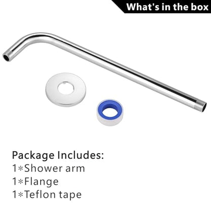 Voolan Shower Arm with Flange and Teflon Tape, Extension Shower Head Arm for Bathroom Fixed Shower Head, Solid Stainless Steel, Wall Mounted (20 Inch, Chrome) - color: Chrome, style: 20 Inch