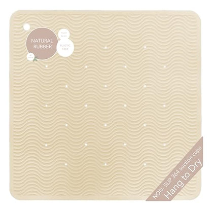 HEVEA Natural Rubber Wave Bath Mat – Square 21x21 in | Non-Slip Shower & Bathtub Mat with 364 Suction Cups, Plastic-Free & Biodegradable (Sand) - color: Sand, size: 20.7" x 20.7" (Square)