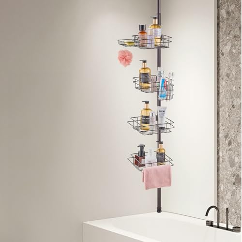 VEVOR Corner Shower Caddy Tension Pole, 4 Tier Adjustable Rustproof Organizer Shelves for Bathroom & Washroom, 42-114inch High, Bronze