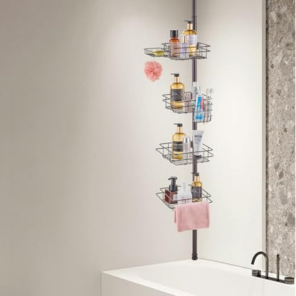 VEVOR Corner Shower Caddy Tension Pole, 4 Tier Adjustable Rustproof Organizer Shelves for Bathroom & Washroom, 42-114inch High, Bronze