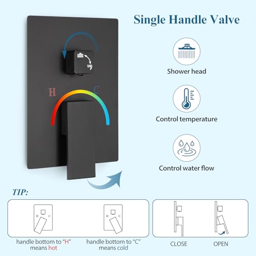Matte Black Square Shower Head with Handheld Set, Rainfall Shower System Modern Wall Mounted Shower Faucet for Bathroom 10 inch (With Shower Valve) - color: Matte Black, style: 2 Setting-10in