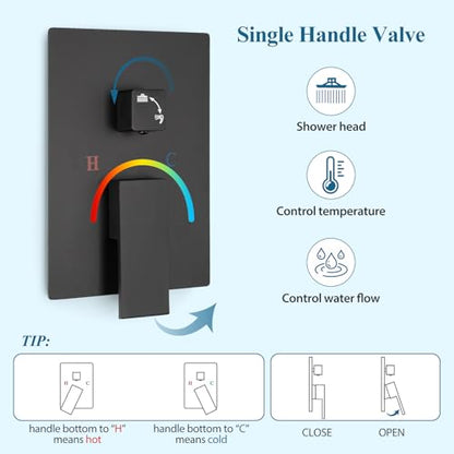 Matte Black Square Shower Head with Handheld Set, Rainfall Shower System Modern Wall Mounted Shower Faucet for Bathroom 10 inch (With Shower Valve) - color: Matte Black, style: 2 Setting-10in