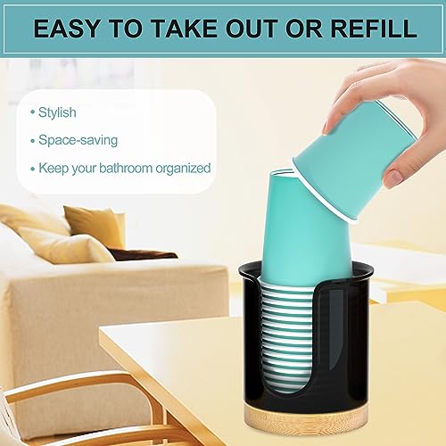 2 Pack Paper Cup Dispenser - Holds 3 oz Mouthwash Cups - Ideal for Bathroom Vanity Countertops (Black) - color: Black/Bamboo, size: 3 OZ