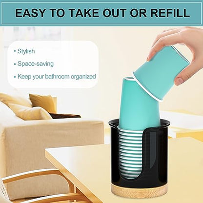 2 Pack Paper Cup Dispenser - Holds 3 oz Mouthwash Cups - Ideal for Bathroom Vanity Countertops (Black) - color: Black/Bamboo, size: 3 OZ