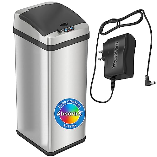 iTouchless 13 Gallon Sensor Kitchen Trash Can with Lid and AC Adapter, Odor Filter, Platinum Limited Edition Garbage Bin Trashcan for Home Office Office Bedroom Living Room Garage Slim Waste Basket - color: Platinum