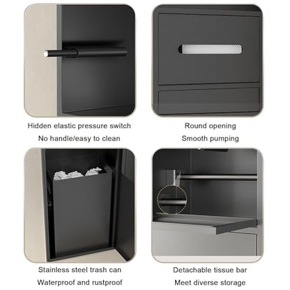 Recessed Bathroom Niche Cabinet, Stainless Steel Wall Mounted Bathroom Storage Organizer with Trash Can, Tissue Holder & Detachable Shelves, Waterproof Shower Niche Bathroom Shelf - color: Black
