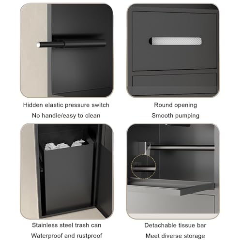 Recessed Bathroom Niche Cabinet, Stainless Steel Wall Mounted Bathroom Storage Organizer with Trash Can, Tissue Holder & Detachable Shelves, Waterproof Shower Niche Bathroom Shelf - color: White