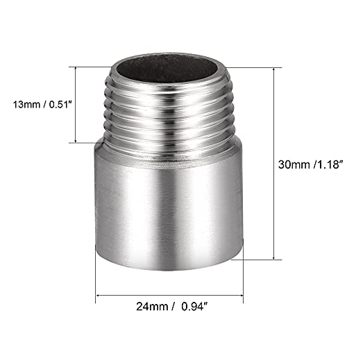 uxcell Shower Head Extension Arm Stainless Steel 1/2PT Male to 1/2PT Female Thread 30mm Length Cast Pipe Fitting Coupler 2Pcs - size: 30mm