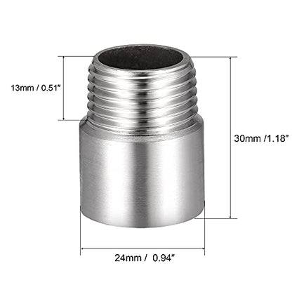 uxcell Shower Head Extension Arm Stainless Steel 1/2PT Male to 1/2PT Female Thread 30mm Length Cast Pipe Fitting Coupler 2Pcs - size: 30mm