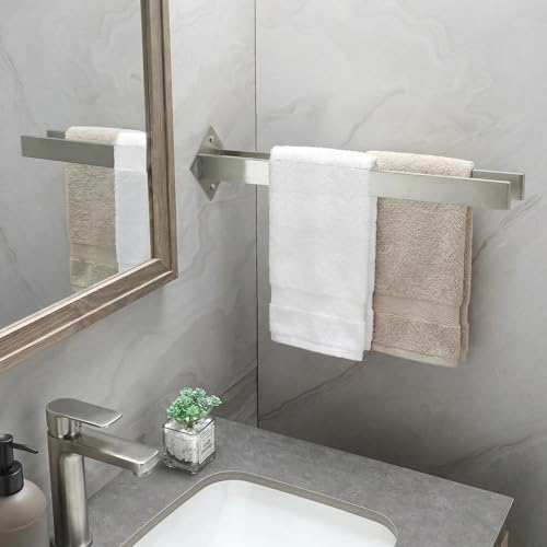 Double Rod Towel Bar 16 Inch, SUS304 Stainless Steel Wall Mounted Towel Holder, Bathroom Kitchen Double Layer Towel Rail, Modern Design Square Wall Towel Rack for Bathroom, Kitchen Brushed Nickel - color: Brushed Nickel