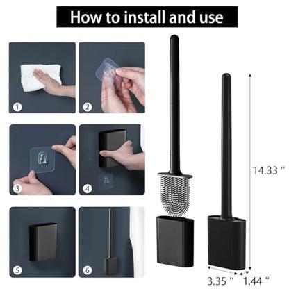 Black Toilet Brush, Toilet Bowl Brush, Silicone Toilet Brush and Holder, Compact Size, Toilet Brushes & Holders for Dead Corner Clean, Ventilation Slots Base