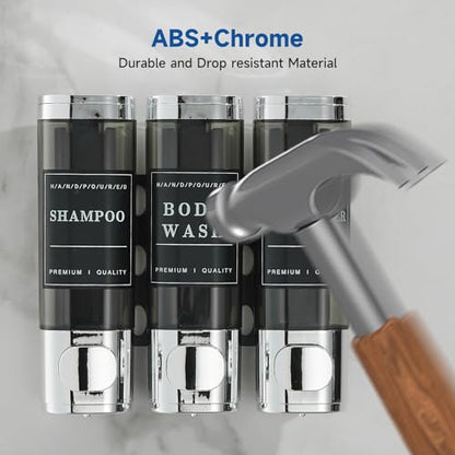 Shampoo and Conditioner Dispenser,Shower Soap Dispenser 3 Chamber No Drill Wall-Mounted Shampoo Dispenser for Shower Wall Mounted Shower Dispenser for Bathroom Hotel Large Capacity, Clear Bright - color: Clear Bright 3 Chamber