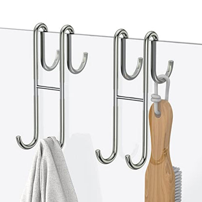 Over Shower Glass Door Hook, 2 Pack Silver 304 Stainless Steel Extended Shower Door Hooks, Bathroom Frameless Drilling-Free Hanger, Double Side Towel Hooks, for Bathing Suits, Robe, Loofah, Shaver - color: Silver