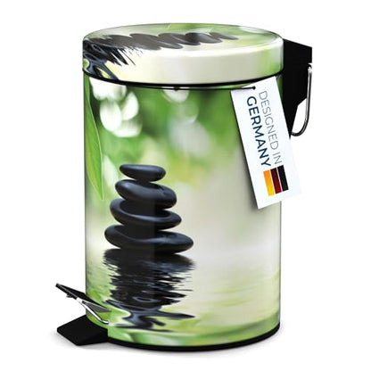 Sanilo Small Bathroom Trash Can with Lid [1.3 Gallon] - Lidded Tiny Trashcan for Garbage - Mini Metal Bin with Soft Closing Mechanism - Bath Room Accessoire Wastebin with Inner Bucket (Harmony) - color: Harmony