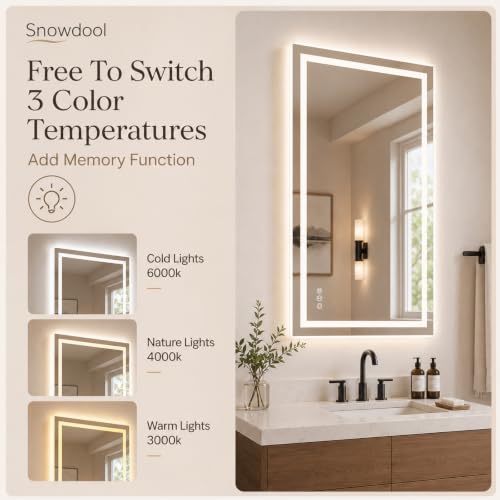 Snowdool 28 x 36 in RGB LED Bathroom Mirror, Front and Backlit, Anti-Fog | 8 RGB Backlight Modes, 3 Front Light Colors, Anti-Fog, Tempered Glass - size: 28"L x 36"W