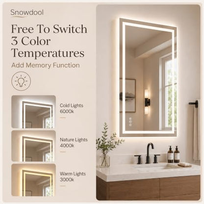 Snowdool 77 x 36 in RGB LED Bathroom Mirror, Front and Backlit, Anti-Fog | 8 RGB Backlight Modes, 3 Front Light Colors, Anti-Fog, Tempered Glass - size: 77"L x 36"W