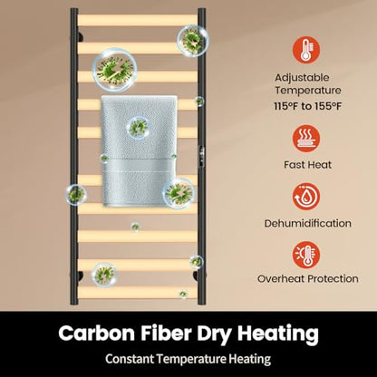 Electric Towel Warmer Rack, 10-Bar Stainless Steel Heated Tower Rack with Built-in Timer, Wall Mounted, Plug-in/Hardwired, Black - color: Black