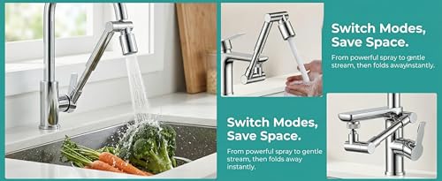 1440° Rotating Faucet Extender with 5cm Telescopic Arm Dual Mode Splash-Proof Kitchen Sink Sprayer Universal Fit Water Saving Aerator Adapter Chrome Finish for Bathroom Washing - color: Silver
